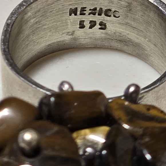 Vintage Handmade Sterling Silver Tigers Eye Cluster Ring 18 - Picture 4 of 5